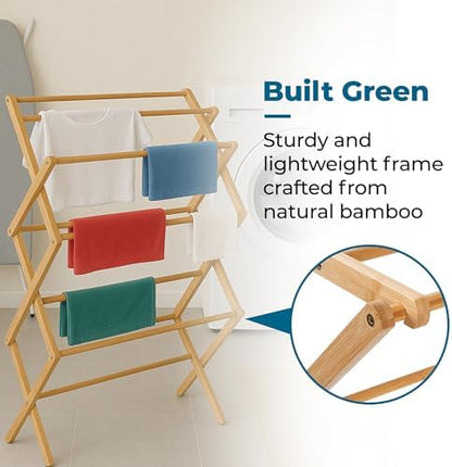 Honey-Can-Do Collapsible Bamboo Drying Rack – Sturdy & Foldable Laundry Drying Rack, Space-Saving & Portable Clothes Rack for Air-Drying Clothes, Towels, Blankets & Delicates, Indoor & Outdoor Use.
