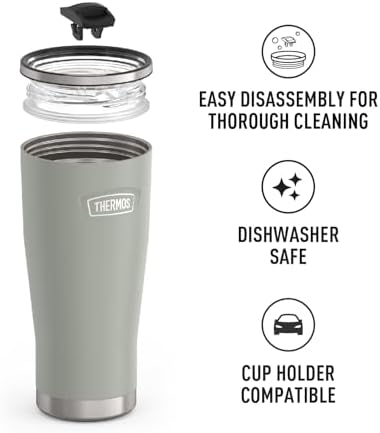 THERMOS Icon Series 24oz Stainless Steel Tumbler with Slide Lock Lid, Leakproof, Fits Cupholder, Dishwasher Safe, Griptec™ Non‑Slip Base, Keeps Drinks Hot 6 Hrs/Cold 22 Hrs, River Rock