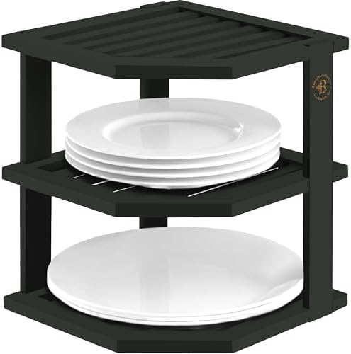 Bambüsi Black 3-Tier Corner Shelf, Kitchen Cabinet Organizer, Bamboo Rack
