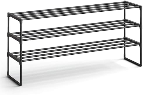 SONGMICS Shoe Rack, 3-Tier Shoe Organizer, Metal Storage Shelf