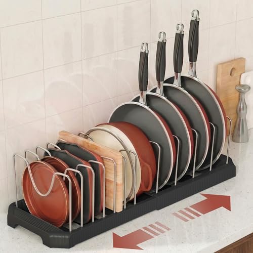 Expandable Pan Organizers Inside Cabinet with 12 Dividers Black
