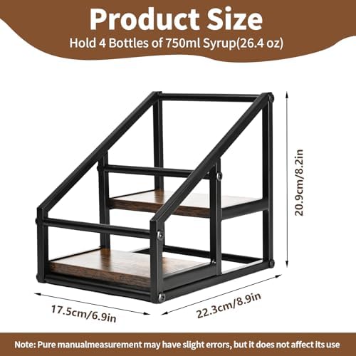 YQBRAO 2-Tier Coffee Syrup Organizer, 4-Bottle Rack, Rustic Brown