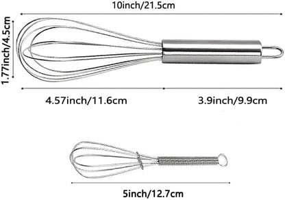 10 inch Stainless Steel Whisk, 5 inches for mixing small amounts of liquids, milkshakes, coffee, juice, etc. 2-piece set (buy 10 inches and get 5 inches as a gift) silver