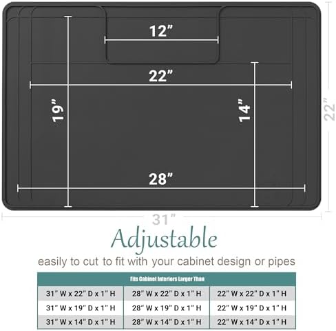 The Original Under Sink Mat - Silicone Waterproof mat, Trimmable, Easy to Clean, Kitchen cabinet liner, Under sink protector mats, Drip Tray with Lip (Dark Gray, 31" x 22")