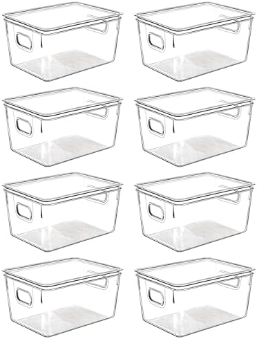 Clear Plastic Storage Bins with Lids, Perfect for Kitchen Organization or Pantry Organization and Storage, Stackable Fridge Organizer Bins, Storage Containers for Organizing, Cabinet Organizers