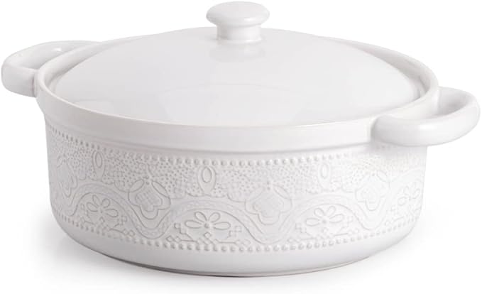 FUN ELEMENTS Casserole Dish, 2 Quart Lace Emboss Dish