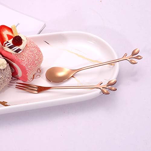 AnSaw Elegant Rose Gold Leaf Coffee Spoons