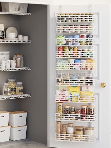 9-Tier Over Door Pantry Rack, Heavy Duty Metal Hanging Storage Organizer for Kitchen, White