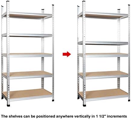 Amazon Basics 5-Tier Medium Duty Storage Shelving, Garage Storage Rack, Double Post Press Board Shelf, Adjustable, Easy Assembly, Space-Saving, Aluminum, 48" x 18" x 72"