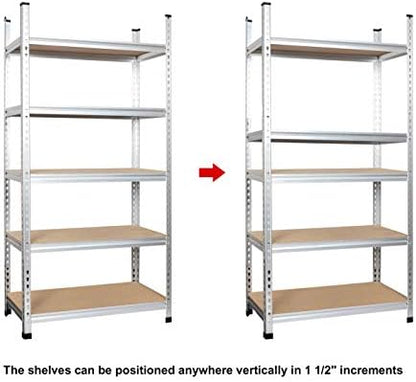Amazon Basics 5-Tier Medium Duty Storage Shelving, Garage Storage Rack, Double Post Press Board Shelf, Adjustable, Easy Assembly, Space-Saving, Aluminum, 48" x 18" x 72"