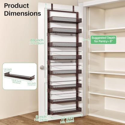 SNTD 8 Tiers Over the Door Organizer, 17" W x 6" D x 69" H, Bronze