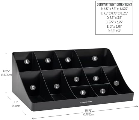 Mind Reader Cup and Condiment Station, Countertop Organizer, Coffee Bar, Kitchen, Stirrers, 17.875"L x 9.5"W x 6.625"H, Black