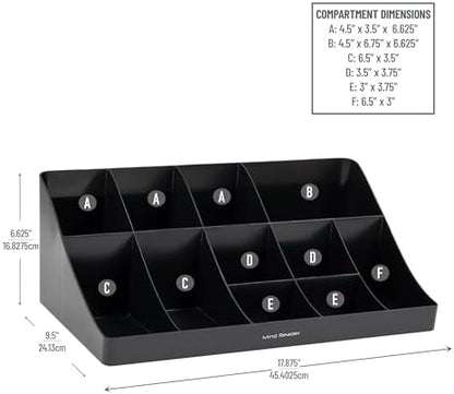 Mind Reader Cup and Condiment Station, Countertop Organizer, Coffee Bar, Kitchen, Stirrers, 17.875"L x 9.5"W x 6.625"H, Black