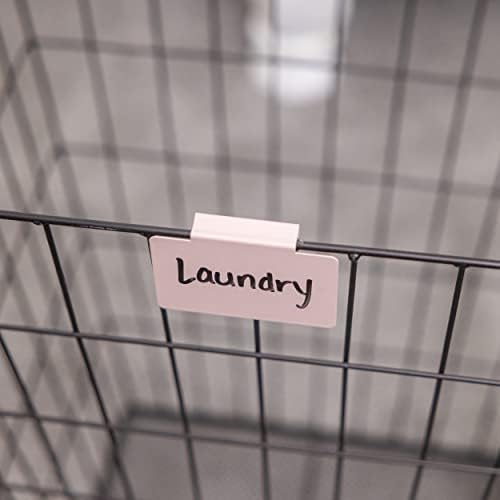 Hygge & Sage: Metal Non-Slip Basket Labels Clip On for Storage Bins, or Wire Racks | Includes 8 Labels, 8 Non-Slip Pads and 2 Free Markers (Pink)