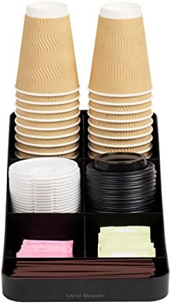 Mind Reader Cup and Condiment Station, Countertop Organizer, Coffee Bar, Kitchen, Stirrers, 7.25" L x 15.5" W x 5.25" H, Black (Pack of 4)