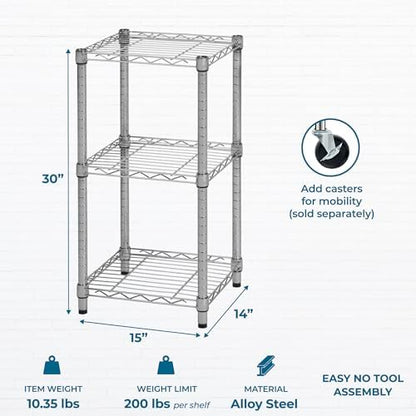 Honey-Can-Do 3-Tier Stackable Chrome Wire Shelf, 200 lb/Shelf, 15x14x30 in