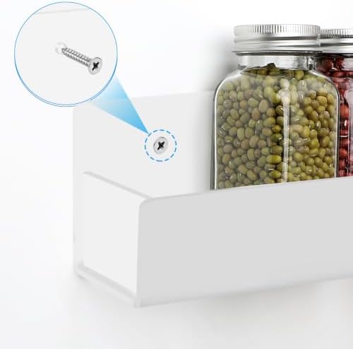 6 Inch Acrylic Spice Rack Wall Mount, White, 2 Pack