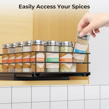 Mystozer Pull Out Spice Rack Organizer for Cabinet, Slide Out Spice Racks, Easy to Install Spice Cabinet Organizers, 8.46" Wx10.43 Dx3.44 H, 1 Drawer 1 Tier(Black)