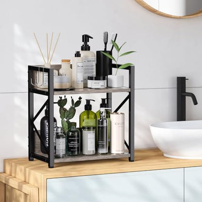 RUILALIFE Spice-Rack-Organizer-Shelf for Kitchen Counter, 2 Tiers Coffee Bar Station Organizer for Countertop，Space Saving Desk Shelving Riser Unit (Grey, Medium)