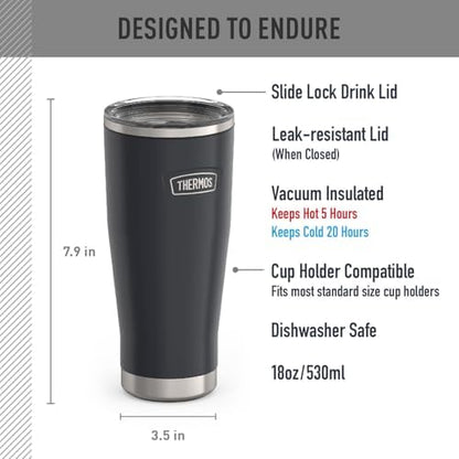 THERMOS ICON SERIES, Stainless Steel Tumbler with Slide Lock, 18 Ounce, Granite