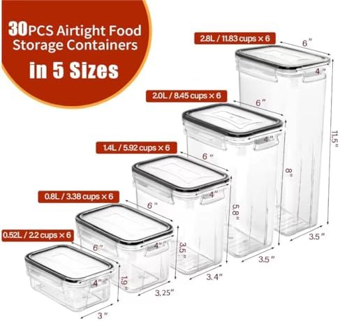 PRAKI 30 Pack Airtight Food Storage Containers for Organizers and Storage