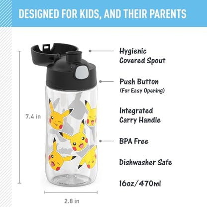 THERMOS FUNTAINER 16oz Plastic Bottle with Spout Lid, Pokemon