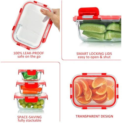 KOMUEE 24 Pieces Glass Food Storage Containers Set, Red