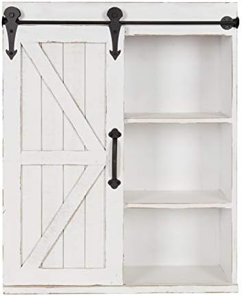 Kate and Laurel Cates Modern Farmhouse Decorative Wood Wall Storage Shelving Cabinet with Sliding Barn Door, Rustic White