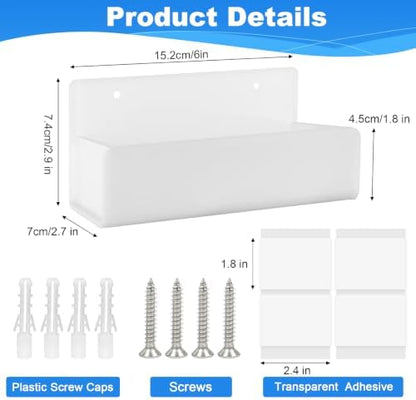 6 Inch Acrylic Spice Rack Wall Mount, White, 2 Pack