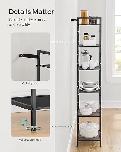 SONGMICS 6-Tier Storage Rack, Bathroom Shelf, Extendable Plant Stand
