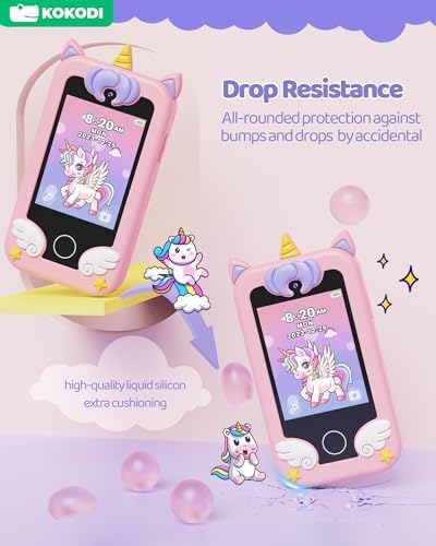 KOKODI Kids Smart Phone, Touchscreen HD Dual Camera Cell Phone for Kids, Christmas Birthday Gifts Dinosaur Child Play Phone for Girls 3-10, Travel Toy Preschool Learning Education Toy