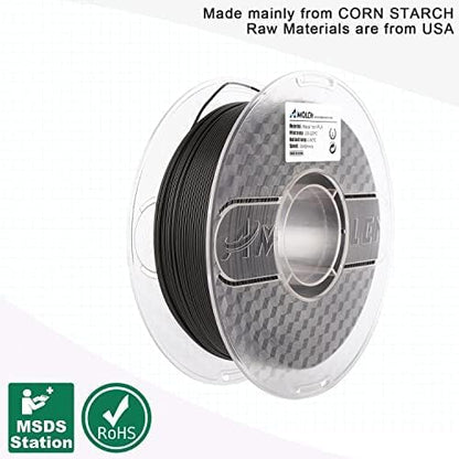 AMOLEN 3D Printer Filament, Metal PLA Filament 1.75mm with Magnetic, Contains 20% Metal Iron Powder, Apply to Polishing, Matte Black PLA 3D Printing Filament +/- 0.02mm, 1kg/2.2lbs