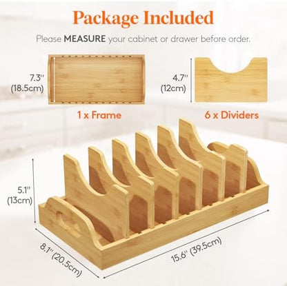 Lifewit Bamboo Lid Organizers for Inside Cabinet with 7 Sections