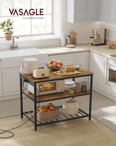 VASAGLE Kitchen Island with 3 Shelves, Storage Cabinet, Steel Structure