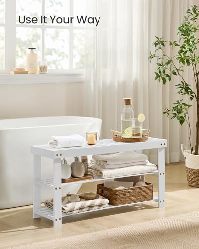 SONGMICS Shoe Rack Bench, 3-Tier Bamboo Entryway Bench, 35.2 Inches Width