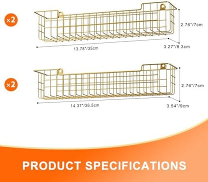 Spice Rack, 4-Pack Seasoning Organizer Wall Mount for Kitchen Storage Organization, Spice Holder Shelf Saving Space for Cabinet, RV, Pantry, Gold