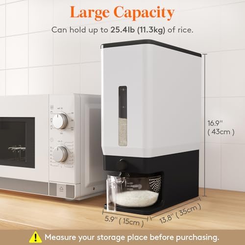 Lifewit Rice Container 29 Lbs, One-Press Dispenser, Black 2 Packs