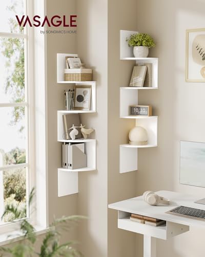 VASAGLE Set of 2 Corner Shelves Wall Mount, 4-Tier Floating Bookshelves