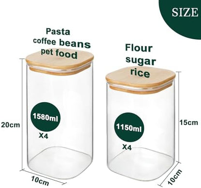 LIBWYS 8-Pack Glass Pantry Storage Jars with Bamboo Lids (1.22Qt/1.67Qt)