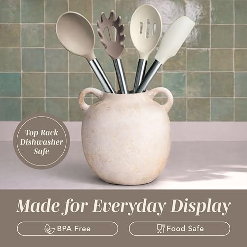 COOK WITH COLOR Silicone Cooking Utensils, Kitchen Utensil Set, Easy to Clean Silicone Kitchen Utensils, Cooking Utensils for Nonstick Cookware, Kitchen Gadgets Set, 10 Pieces, Brown