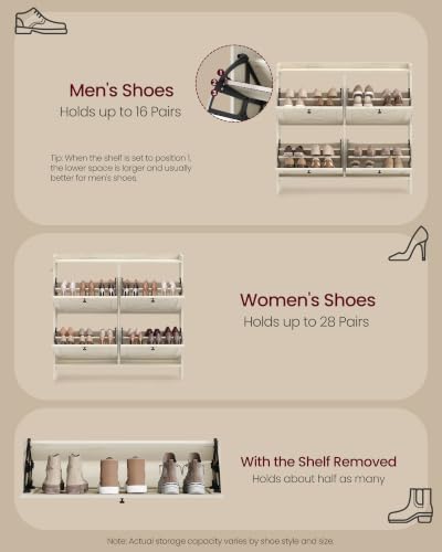 VASAGLE Narrow Shoe Storage Cabinet Organizer with 4 Flip Drawers