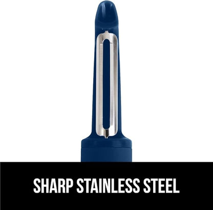 GORILLA GRIP Patented BPA-Free Sharp Stainless Steel Dual Swivel Vegetable Peeler, Soft Comfortable Handle, Smoothly Peel Apples, Potatoes, Carrots, Includes Blade Cover, Kitchen Tool Peelers, Blue