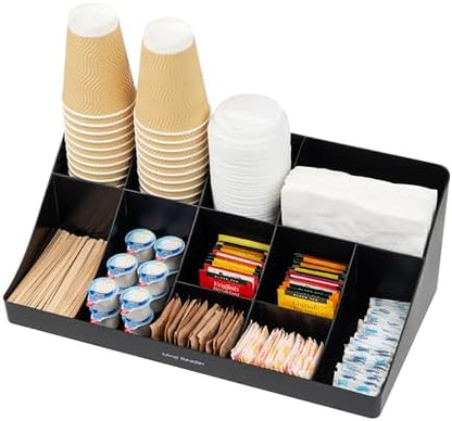 Mind Reader Cup and Condiment Station, Countertop Organizer, Coffee Bar, Kitchen, Stirrers, 17.875"L x 9.5"W x 6.625"H, Black