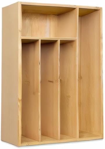 Kitchen Bamboo Silverware Drawer Organizer，Silverware Organizer and Cutlery Tray with Grooved Drawer Dividers for Silverware, Knives in Kitchen, Bedroom (5 Slot-Natural)