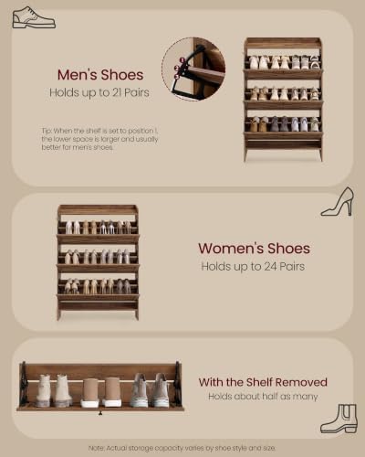 VASAGLE Narrow Shoe Storage Cabinet Organizer with 3 Flip Drawers