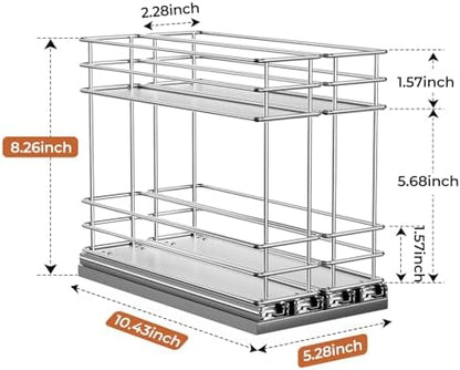 Mystozer Pull Out Spice Rack Organizer for Cabinet, Slide Out Spice Racks, Easy to Install Spice Cabinet Organizers, 5.28" Wx10.43 Dx8.26 H, 2 Drawers 2 Tiers(Silver)