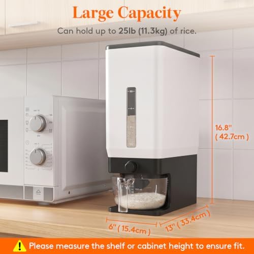 Lifewit Rice Container 29 Lbs, One-Press Dispenser, Black 2 Packs