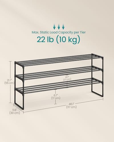 SONGMICS Shoe Rack, 3-Tier Shoe Organizer, Metal Storage Shelf