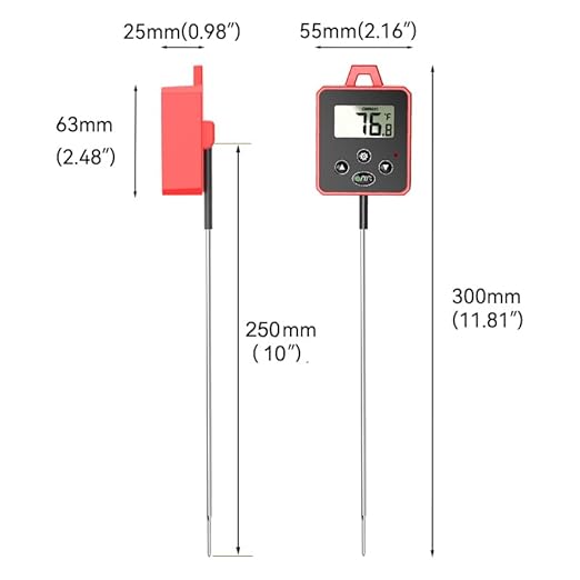 Digital Candy Thermometer with Pot Clip,Alarm Function,10'' Long Probe,Rotatable Display, Programmable Instant Read Food Candy Thermometer for Candy Making,Candle Smoker, Oil Cooking