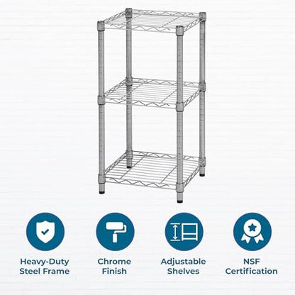 Honey-Can-Do 3-Tier Stackable Chrome Wire Shelf, 200 lb/Shelf, 15x14x30 in
